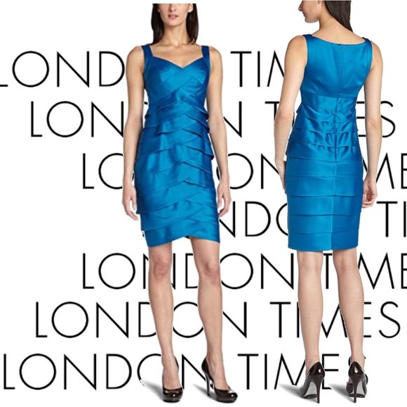 London Times Dresses & Skirts - LONDON TIMES Aegean Blue Tiered BodyCon Dress  4